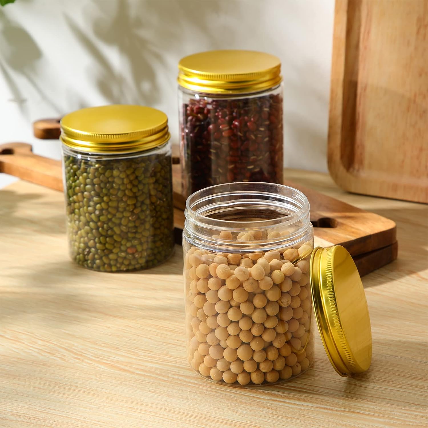Aoriher 48 Pcs 8 oz Plastic Jars with Lids Round Clear Containers, Gold